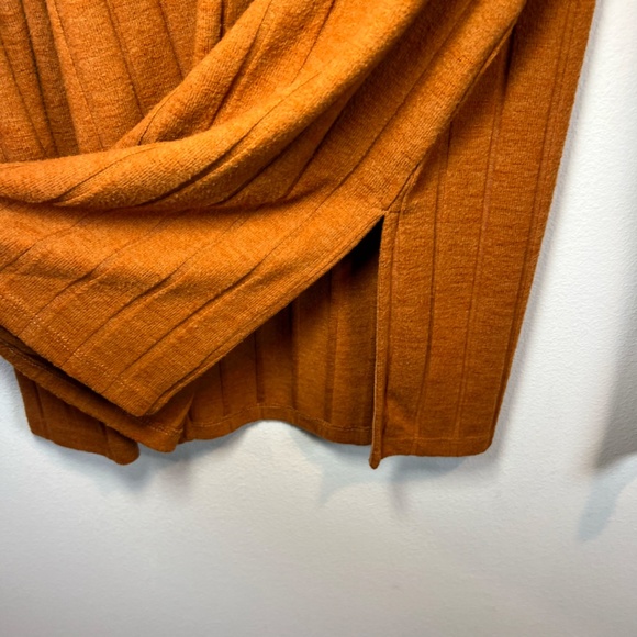 Anthropologie Women's Ribbed Side Slit Tunic Sweater Burnt Orange Stretch  Large - Picture 9 of 14